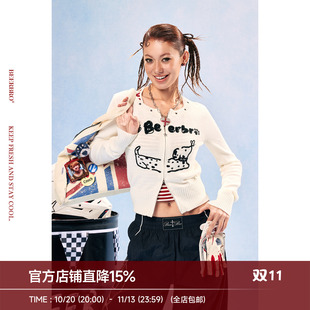 BeerBro『竞速脉冲』透气性强美式休闲童趣狗狗图案短款开衫毛衣