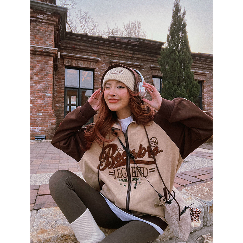 插肩袖连帽美式卫衣开衫外套