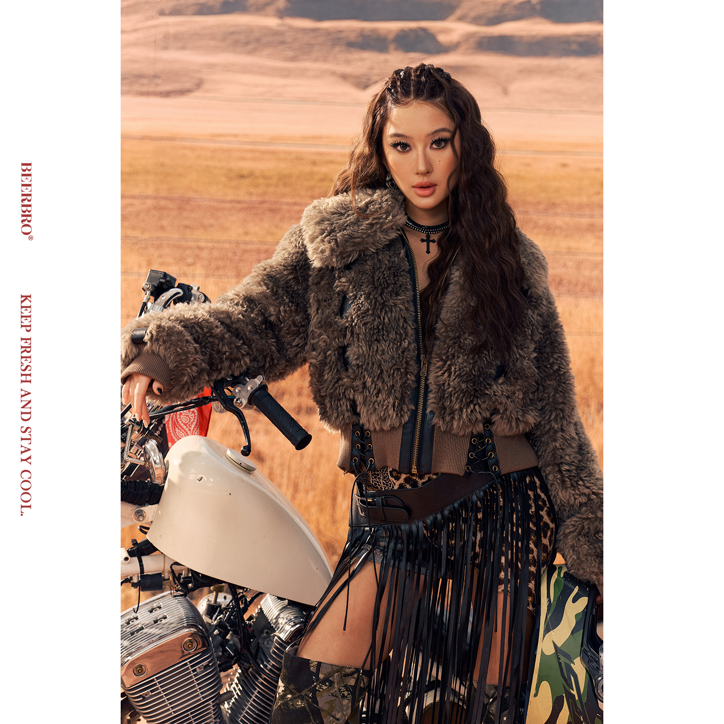 BeerBro『公路音速 』柔软蓬松辣妹秋冬保暖设计感毛毛夹棉短外套