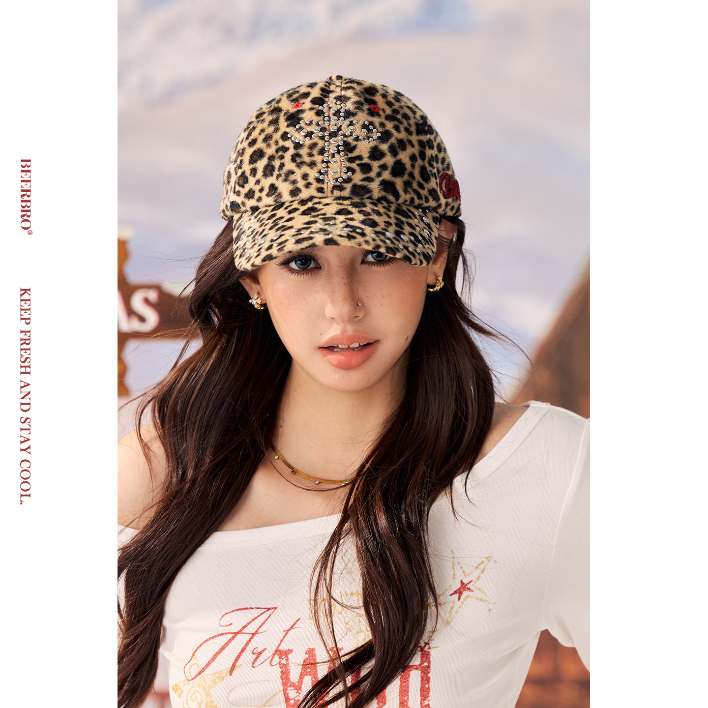 BeerBro『反叛假日』辣妹复古豹纹烫钻棒球帽男女通用百搭帽子,服饰配件/皮带/帽子/围巾,帽子,淘宝优惠券,粉丝福利购,淘宝优惠卷