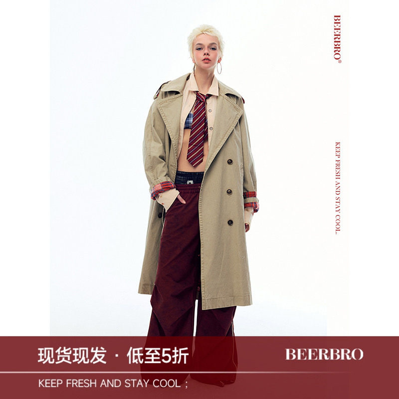 BeerBro『brat girl』时髦巨献 全棉重酵磨 廓形感中长款风衣外套