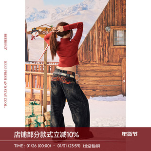 BeerBro『反叛假日』经典百搭撞色闪粉印花宽松显瘦直筒牛仔裤