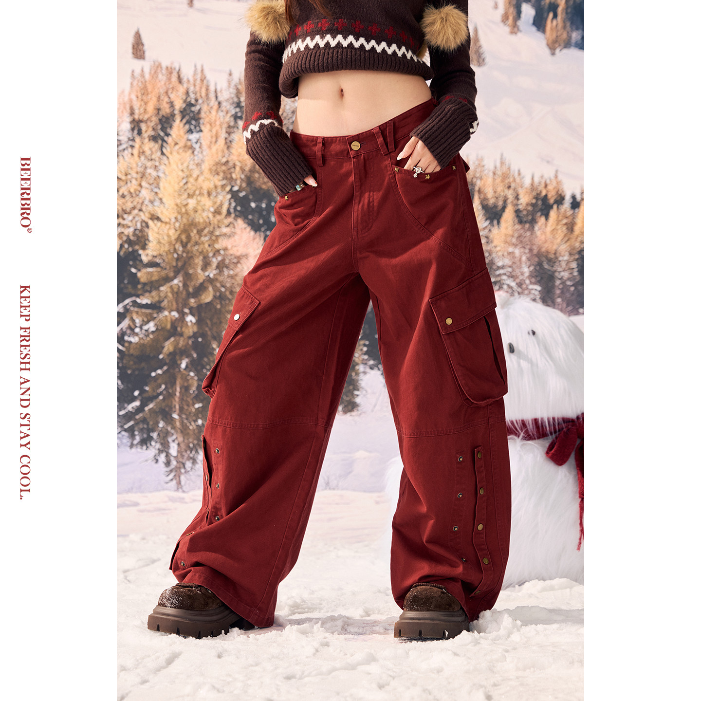 BeerBro『反叛假日』全棉成衣洗水撞钉辣妹宽松显瘦休闲工装长裤,女装/女士精品,休闲裤,淘宝优惠券,粉丝福利购,淘宝优惠卷