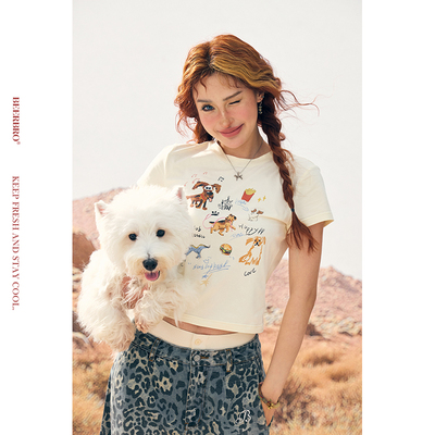 BeerBro『非洲大迁徙』轻薄柔软舒适艺术图案小狗小T恤女夏季