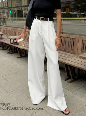 欧美风白色高腰长裤宽松休闲裤High waisted loose fitting pants
