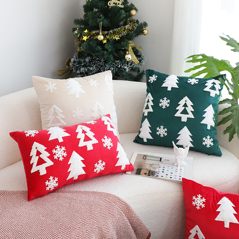 雪花松树林抱枕套不含芯方枕办公室腰枕客厅沙发装饰圣诞节抱枕
