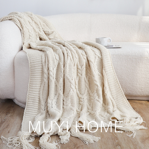 美式复古锁扣编织盖毯