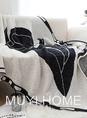 软绵绵毛毯加厚冬季复古黑色郁金香半边绒沙发盖毯办公室午睡毯子