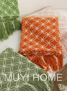 北欧INS风铜钱花流苏毯民宿客厅沙发毯床尾搭巾床尾毯盖毯休闲毯