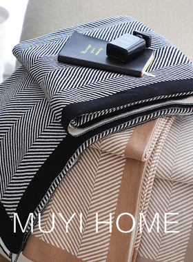 现代简约全棉人字纹针织盖毯纯棉休闲毯沙发毯酒店床尾毯子床尾巾