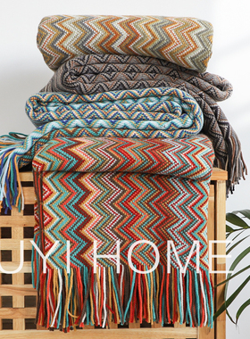 INS网红波西米亚风情毯办公室午睡毯东南亚针织毯沙发毯床尾搭毯
