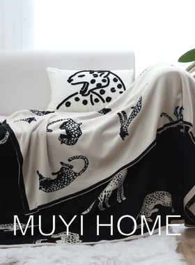 北欧高级毛毯针织毯复古客厅沙发毯办公室午休毯子午睡毯黑色盖毯