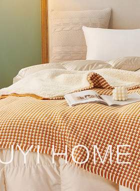 冬季加厚毛毯保暖加绒盖毯单人盖被针织毯被子羊羔绒沙发毯子