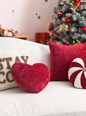 圣诞节抱枕卧室床上用节日装饰靠枕靠垫客厅沙发红色抱枕套不含芯