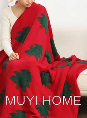 毛绒圣诞树节日氛围装饰毯子圣诞毛毯秋冬加绒加厚盖毯红色沙发毯