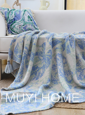 艺术蓝色毛毯针织午睡休闲毯床尾毯民宿酒店办公室盖毯沙发毯子