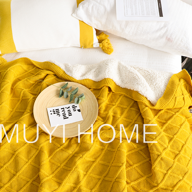 纯色复古双层加绒民宿午睡毯