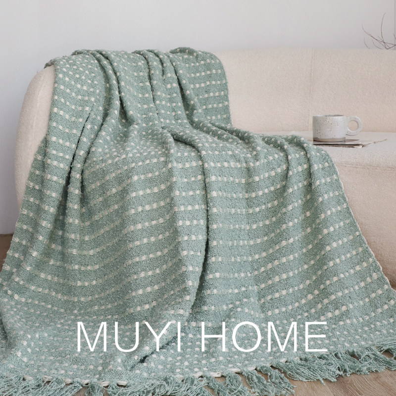 北欧撞色抽条圈圈纱毛毯民宿床旗床尾毯客厅沙发毯休闲毯装饰毯子,床上用品,休闲毯/毛毯/绒毯,淘宝优惠券,粉丝福利购,淘宝优惠卷