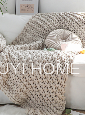 北欧INS网红特粗毛线手工编织毯样板间床尾装饰毯沙发毯民宿床搭