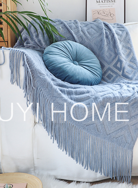 时尚轻奢复古菱格床尾巾民宿酒店加大床尾毯沙发巾样板间沙发毯子