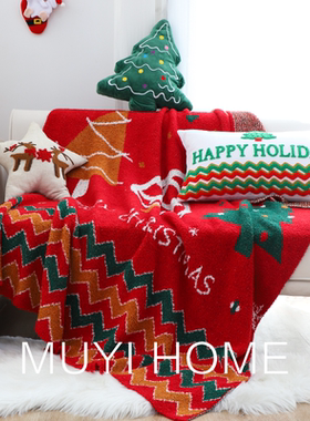 欢乐圣诞加绒盖毯节日装饰毯红色毛毯客厅沙发毯卧室床上用毯子
