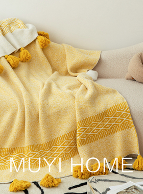 软绵绵复古大吊穗半边绒休闲毯针织毯披肩盖毯床尾毯搭巾毛绒毯子