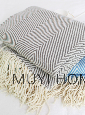 北欧灰色仿羊绒人字纹编织毛毯针织休闲毯沙发毯样板间装饰毯搭毯