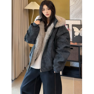 男 复古工装 冬季 座山雕pu皮荔枝纹情侣羽绒棉服外套加厚保暖帅美式