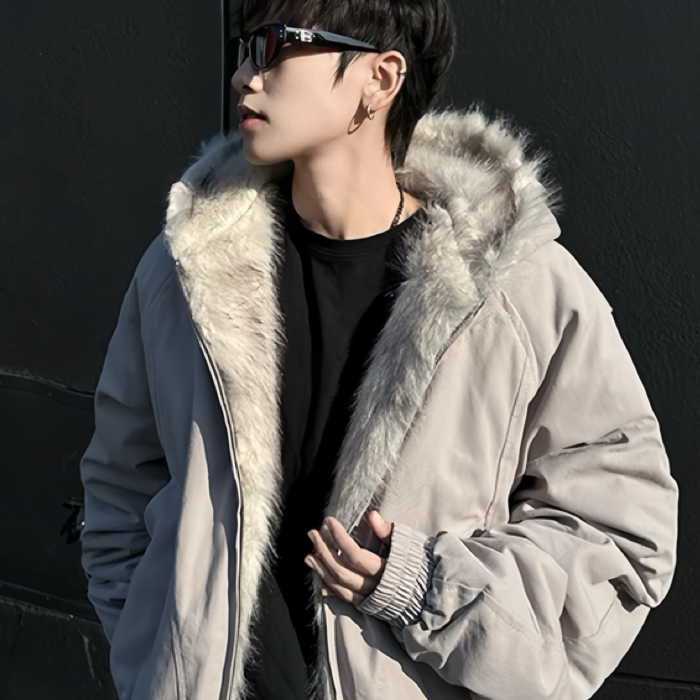 美式cleanfit座山雕毛领情侣棉服