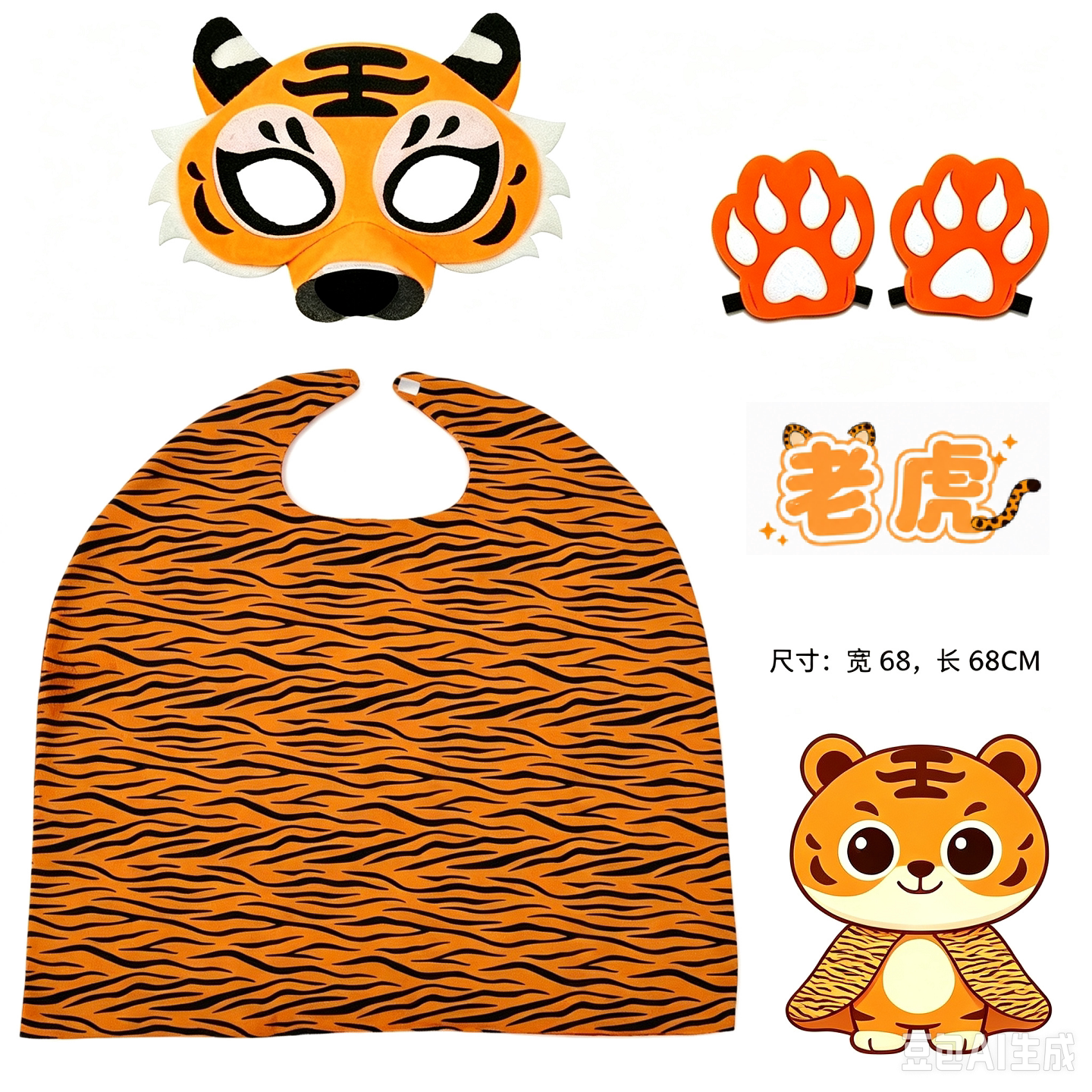 儿童老虎猎豹长颈鹿猫咪面具披风