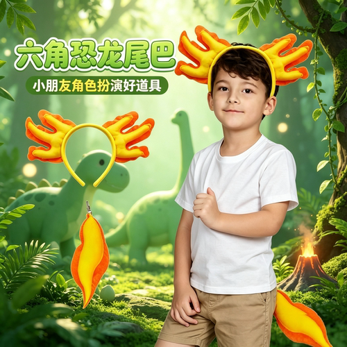 儿童恐龙发箍鱼龙尾巴走秀