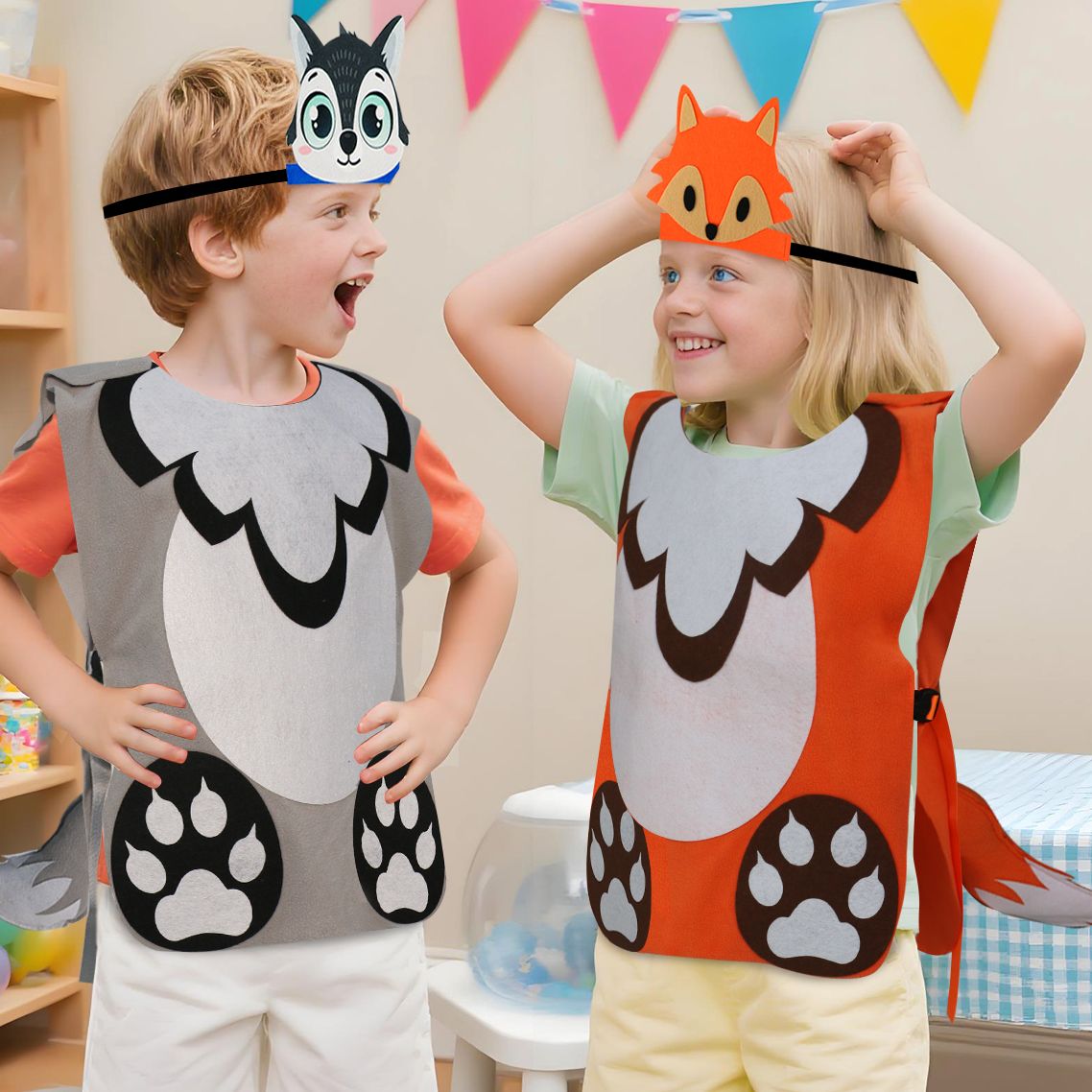 儿童狐狸话剧表演服 狐假虎威头饰装扮 幼儿园舞台剧万圣节道具