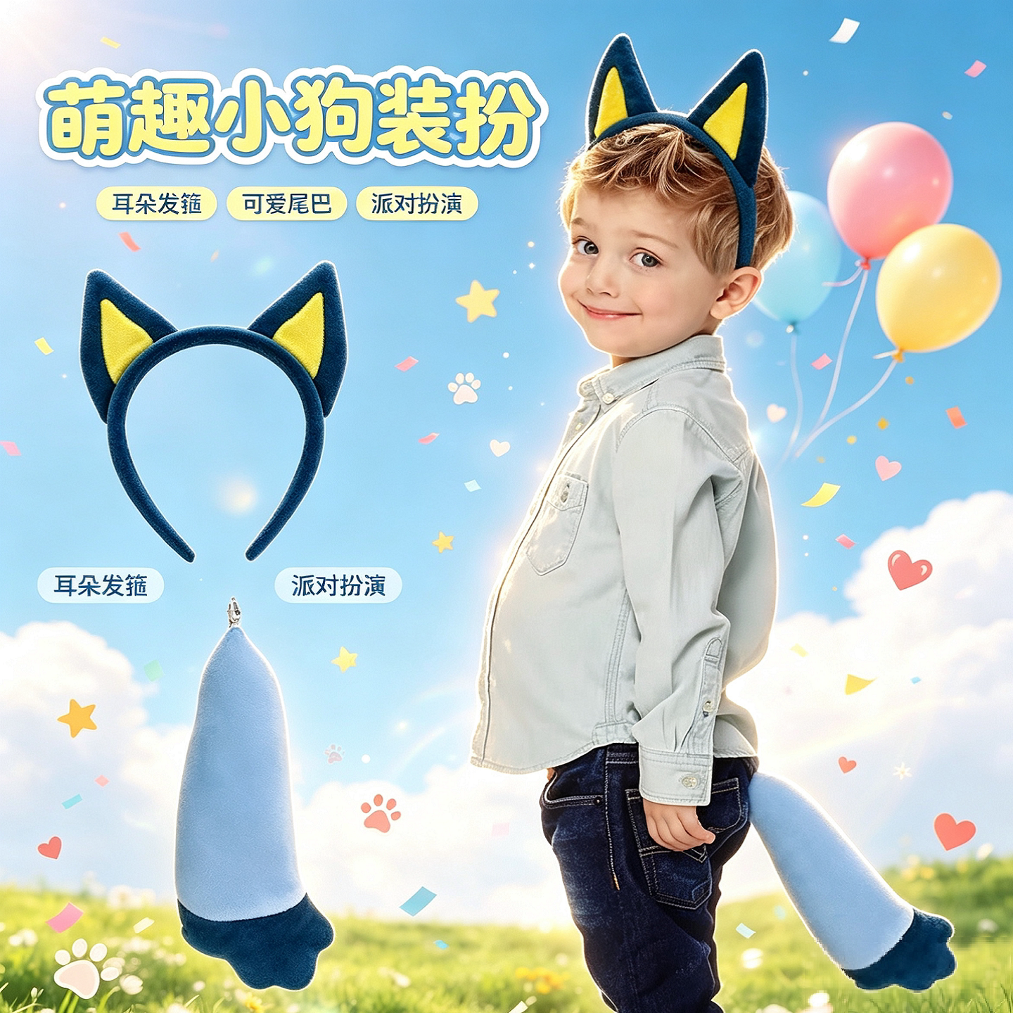 小狗尾巴儿童万圣节毛绒头箍