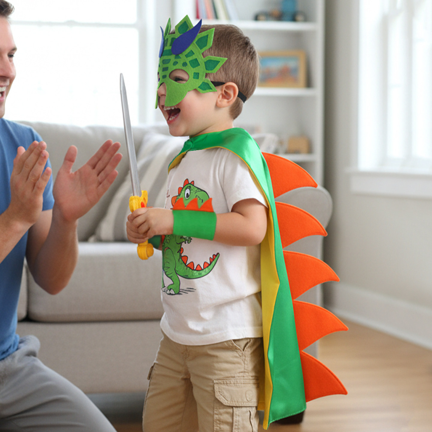 恐龙披风套装 儿童斗篷面具表演服 卡通动物舞台演出服装森林主题