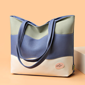 帆布包女大容量2023新款 撞色单肩包休闲上课通勤手提包托特包 时尚