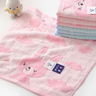 2条装 金号纱布儿童毛巾可爱卡通兔柔软无捻纯棉吸水宝宝方巾 正品