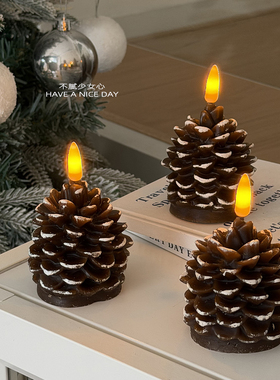 是夜灯！新款圣诞仿真松果造型蜡烛夜灯氛围感石蜡LED摆件装饰