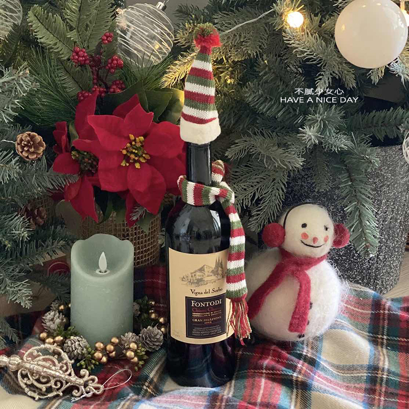 圣诞节装饰品diy红酒瓶配件氛围针织挂饰迷你帽子装饰