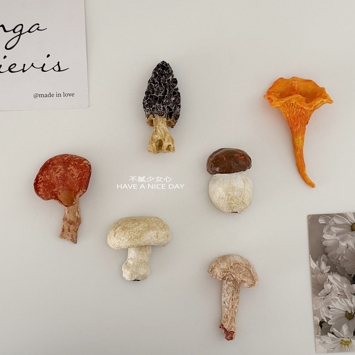 森系仿真复古菌菇冰箱贴可爱小众装饰贴纸文艺创意家居摆件图片