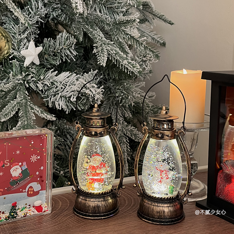 圣诞节日礼物灯光旋转飘雪橱窗