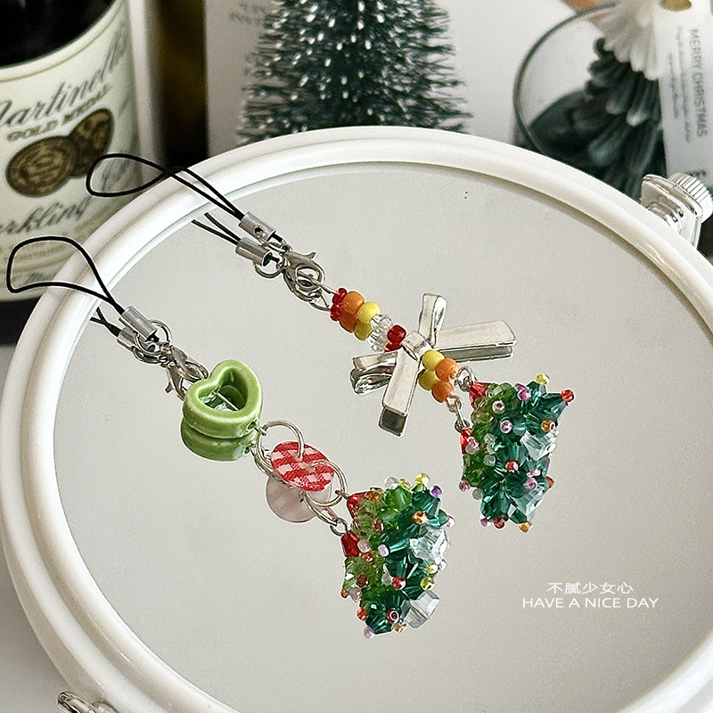 圣诞小众手工玻璃珠手机挂绳