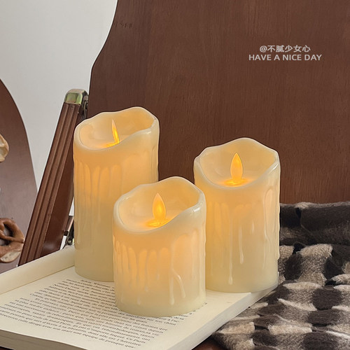 仿真烛泪摇摆灯芯led电子蜡烛灯ins浪漫氛围灯摆件桌面装饰小夜灯