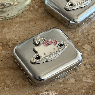 kt水钻金属烟灰缸翻盖便携收纳盒高级感车载女士烟具金属首饰盒