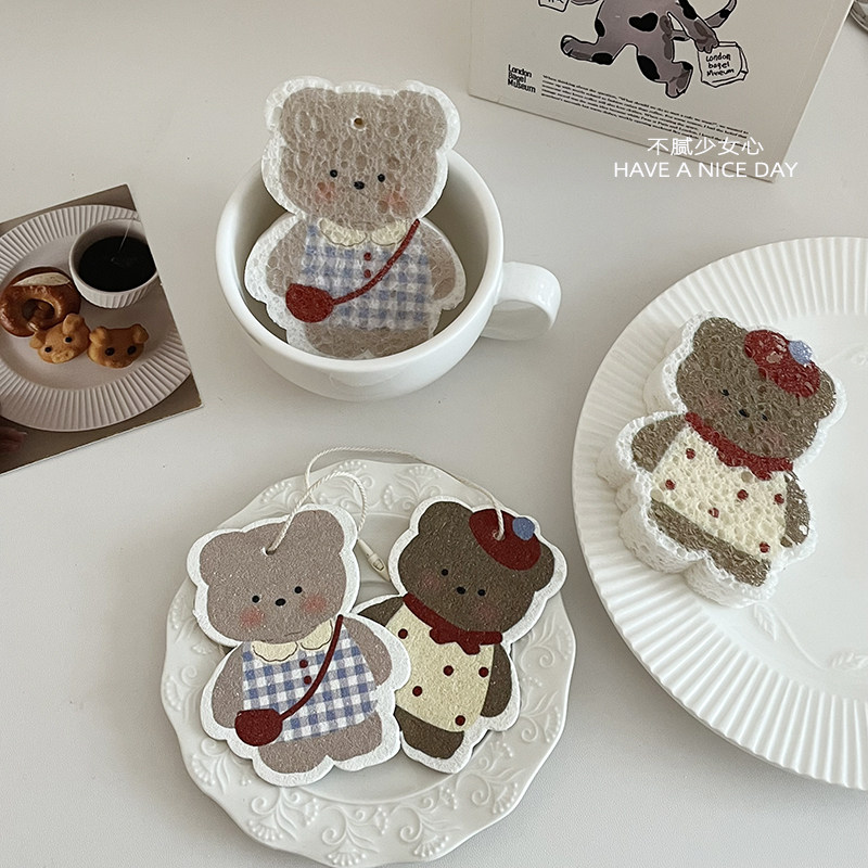 可爱小熊洗碗布*ins风抹布清洁吸水海绵卡通木浆棉洗碗布百洁布,家庭/个人清洁工具,海绵擦,淘宝优惠券,粉丝福利购,淘宝优惠卷