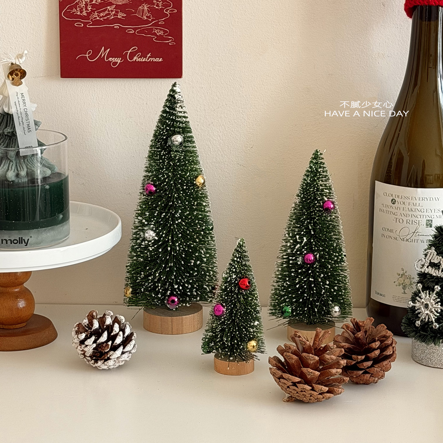 不腻少女心 韩国ins雪松迷你绿色小树圣诞树桌面摆件卧室装饰