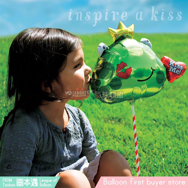 美国进口青蛙王子kiss me亲吻14/32英寸飘空手持铝箔氦气球画本遇
