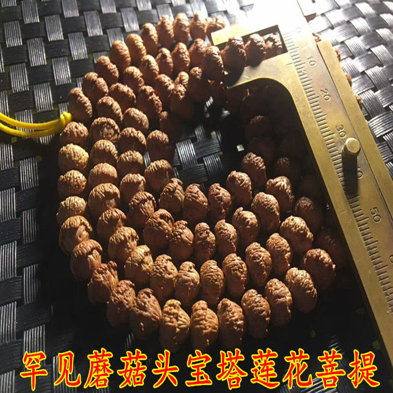 小蘑菇头宝塔莲花菩提子手串粗细纹野生原籽高密度佛珠108粒男士