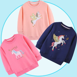 小马女童不加绒卫衣卡通飞马独角兽带图春秋瘦版贴身外穿纯棉衣服