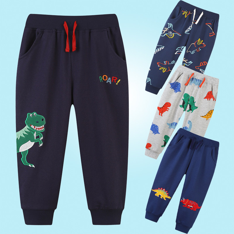 恐龙裤子男童春装纯棉长裤刺绣霸王剑龙三角龙图案卡通儿童卫裤薄
