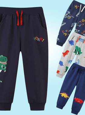 恐龙裤子男童春装纯棉长裤刺绣霸王剑龙三角龙图案卡通儿童卫裤薄